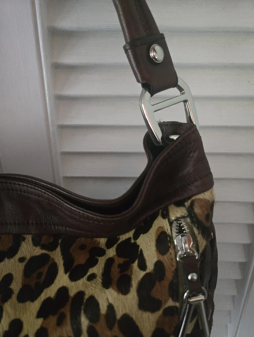 B Makowsky Genuine Cow Hair Leopard Hobo Shoulder Bag Boho Western NWOT